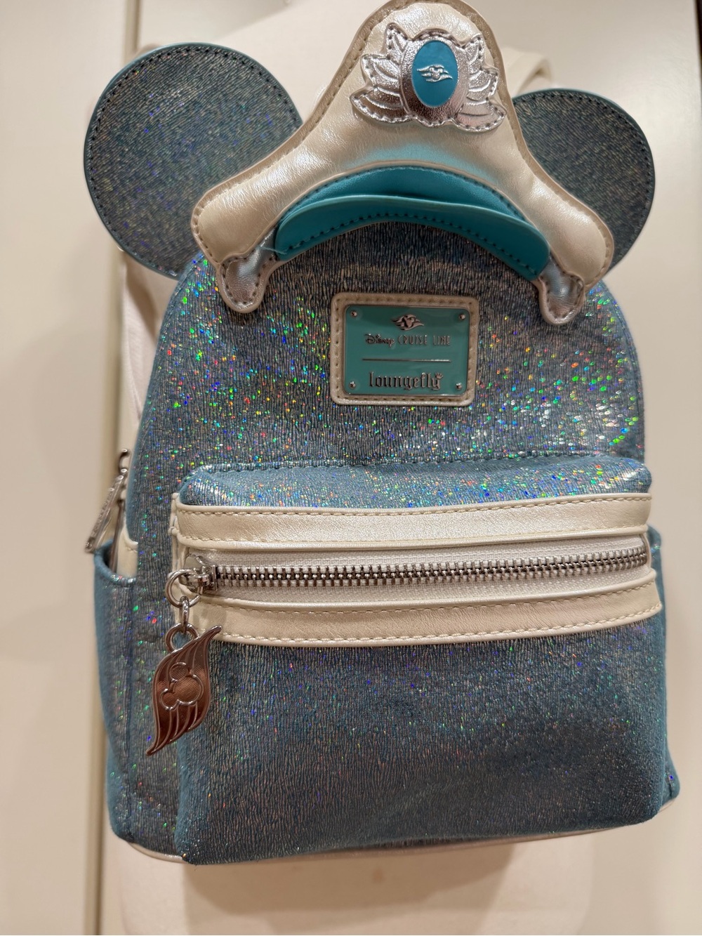 Loungefly Iridescent Teal & Cream Mini Backpack with Ears